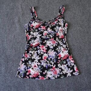 White House Black Market Floral Tank Top Women's Black Pink Blue White .‎